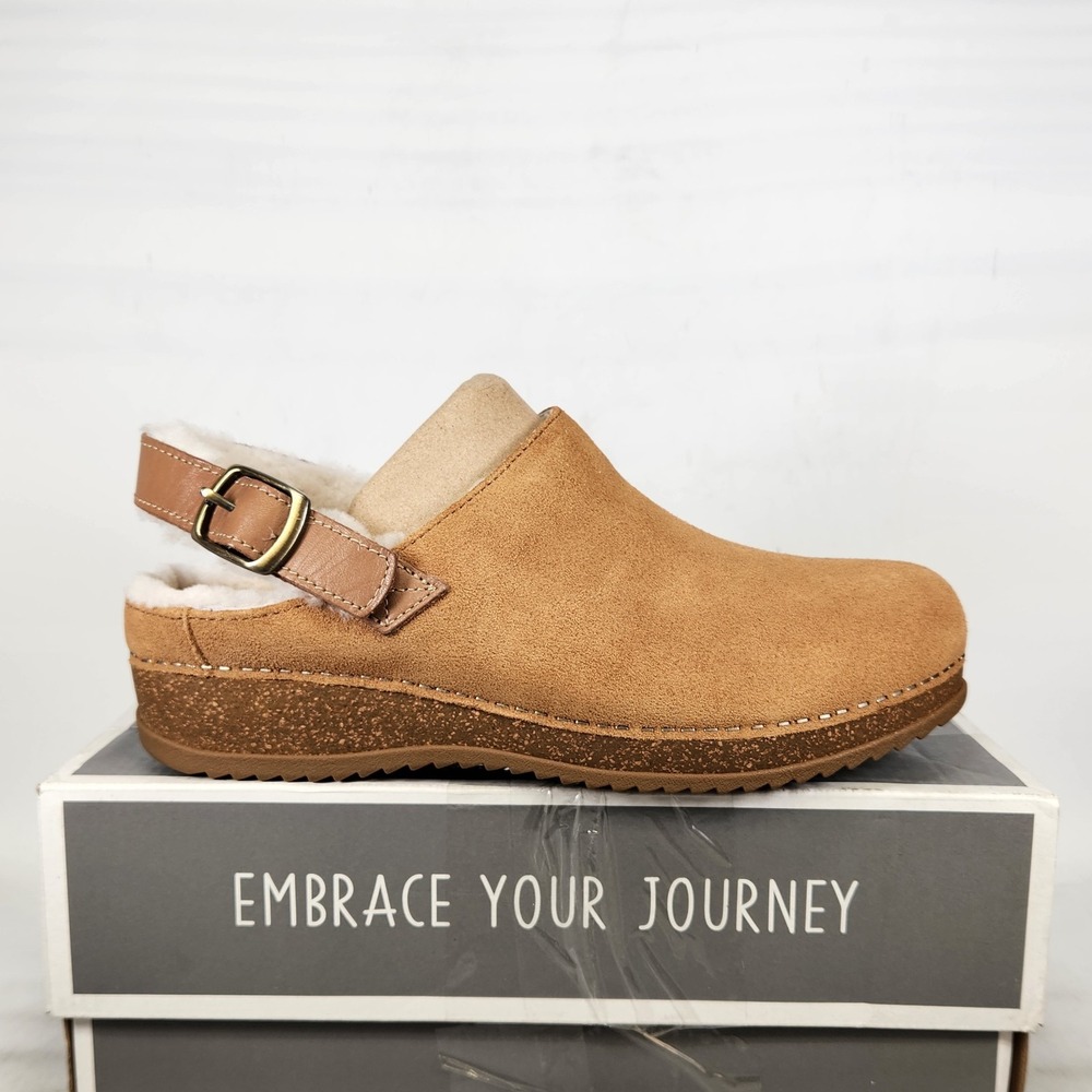 Dansko Merrin Suede Clog Women Size 10.5-11 Camel Cozy Shearling Slingback